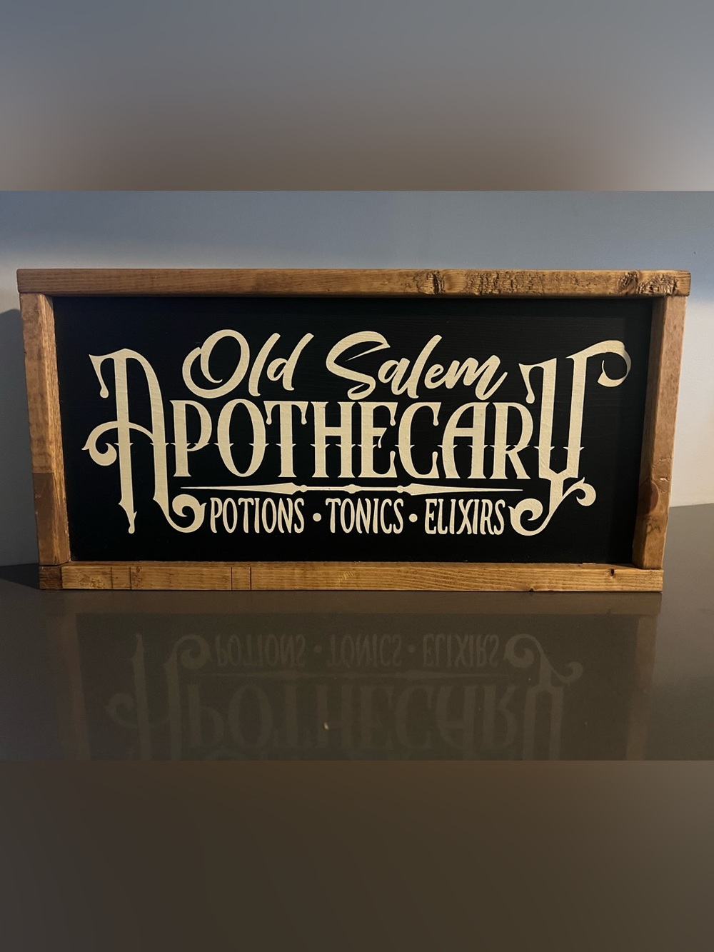 B-8-20 Halloween Old Salem Apothecary Wooden Wall Sign - Black and Cream